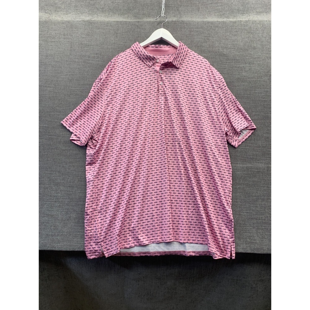 Fishbone Skeletons Polo Shirt‎ Mens 3XL Pink Black Allover Print Stretch Golf